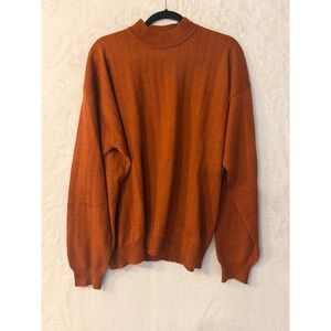 Ponte Vecchio Italy Mens Large Rust Orange Mock Neck Ribbed Knit Sweater